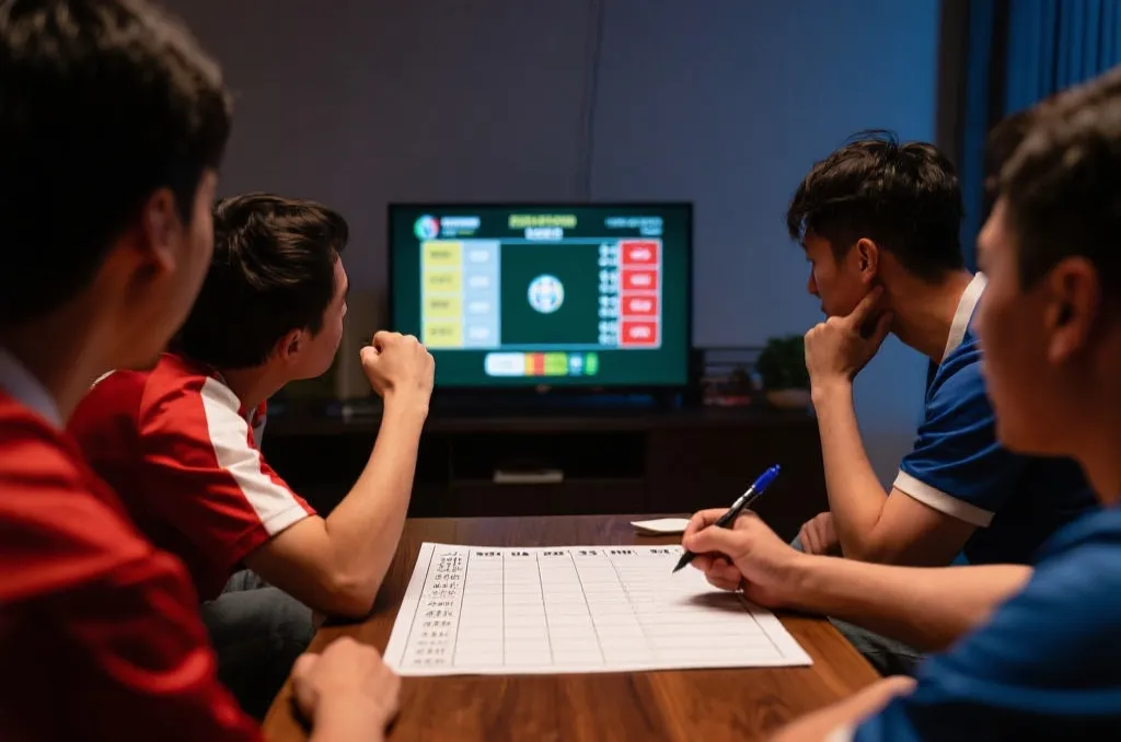 球迷关注比分变化和出线形势的氛围画面